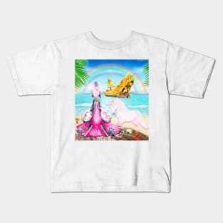 Two Magical Worlds in One. Unicorn and Mermaid Kids T-Shirt